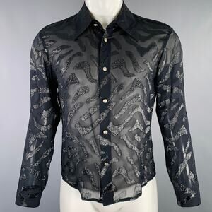 VERSUS by GIANNI VERSACE Size 34 Black Shimmery Marble Long Sleeve Shirt
